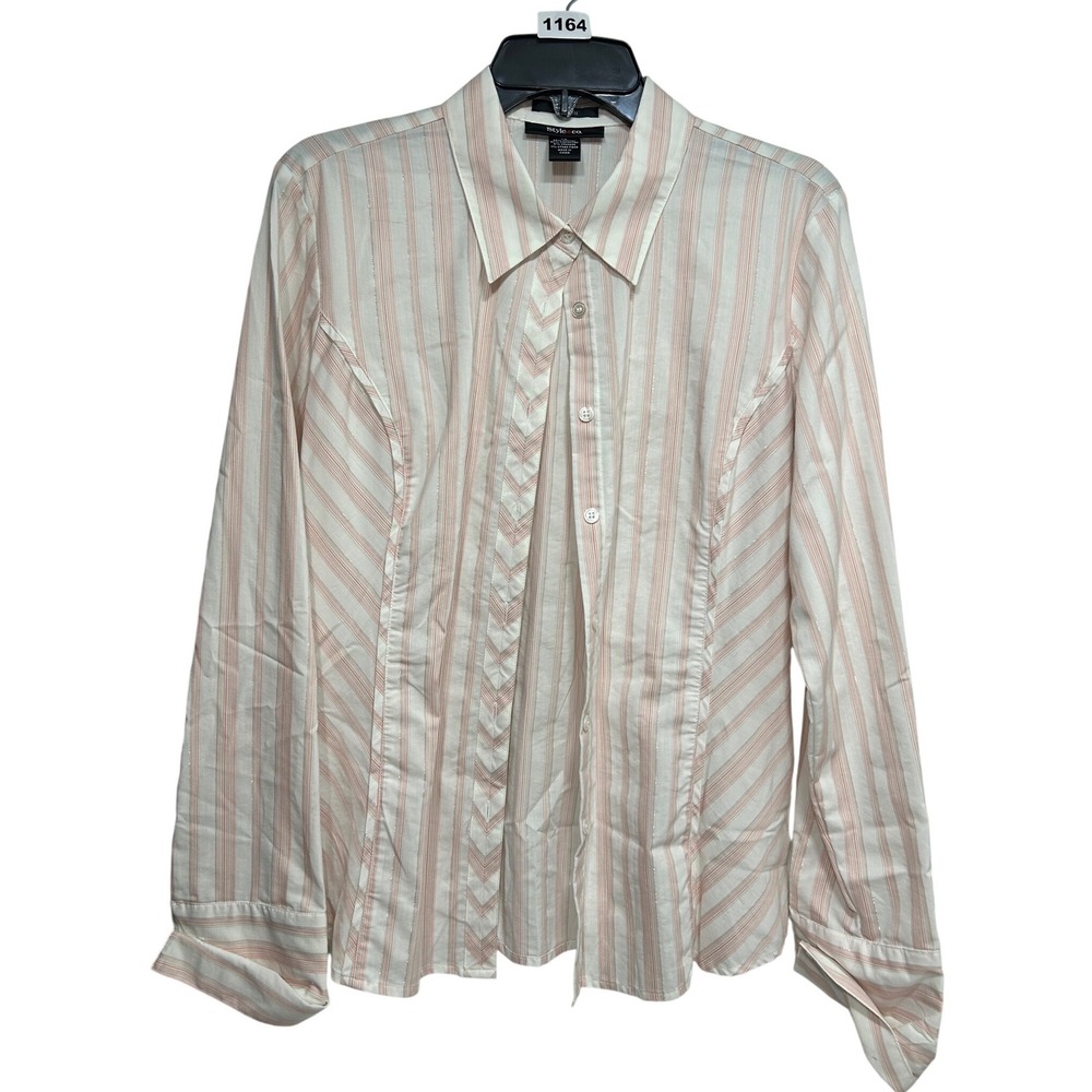 Style & Co Pink White Striped Button Down Shirt Metallic Pinstripe Size 14 Mens
